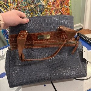 Gray and Brown Textured Tote with Structured Design